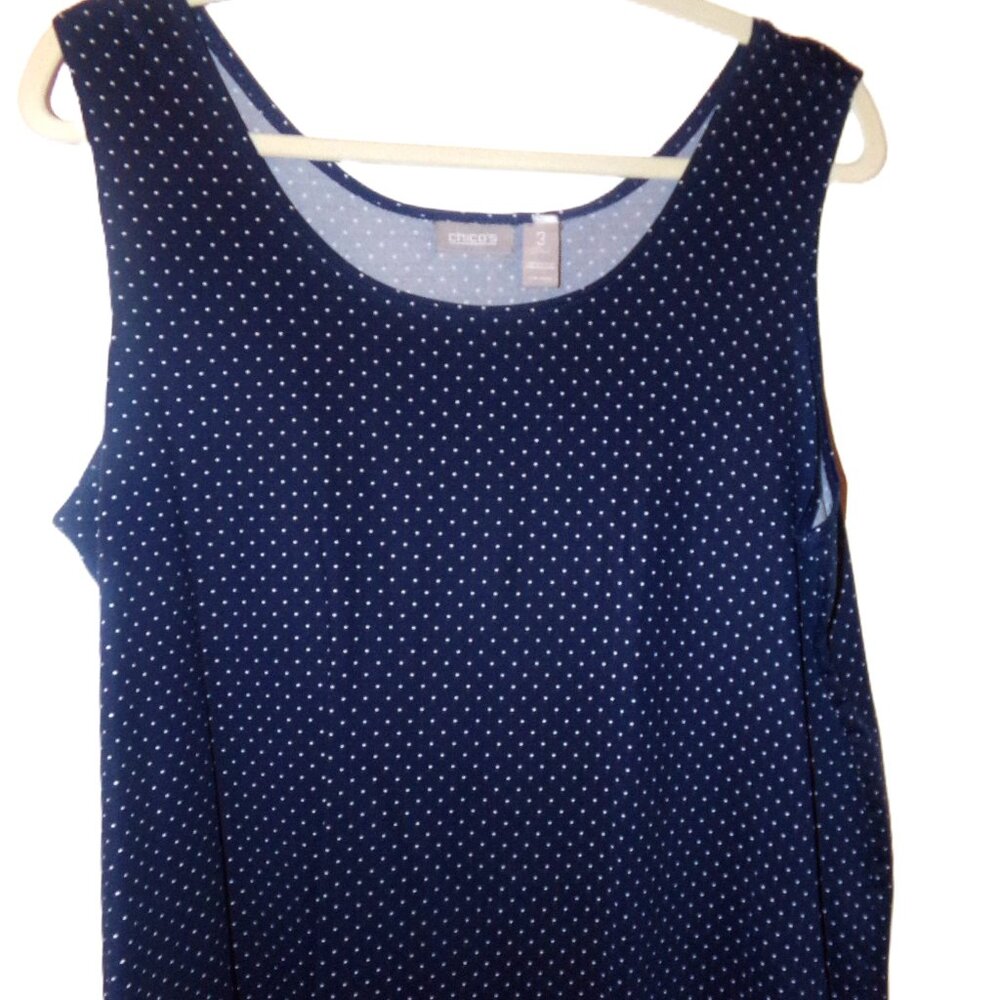 CHICO'S SZ.3(XL) NAVY BLUE-WHITE DOTS TANK TOP